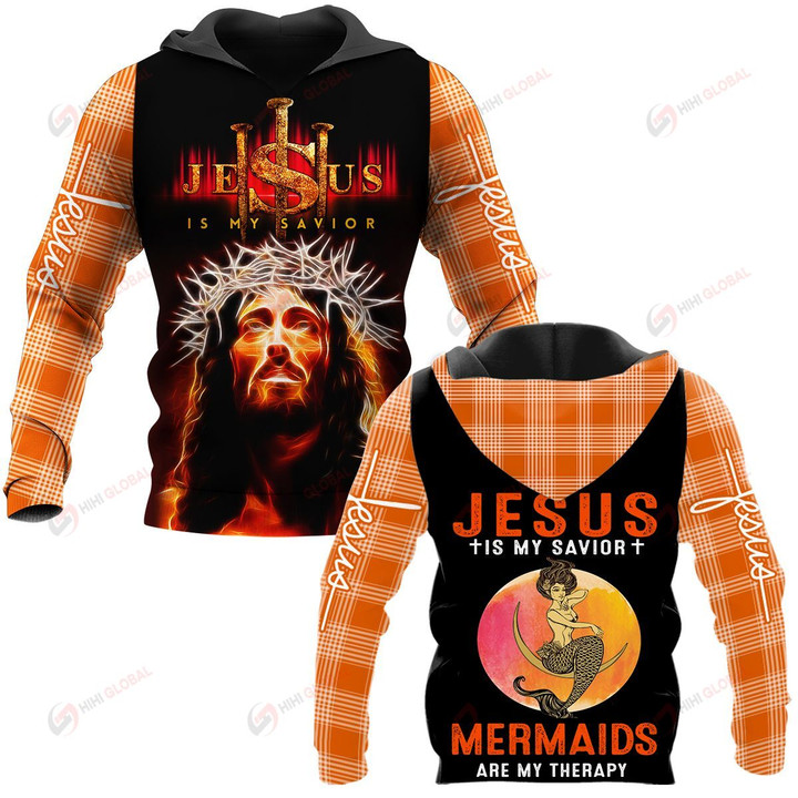 Jesus is my savior Mermaids are my therapy ALL OVER PRINTED SHIRTS PLAID HOODIE