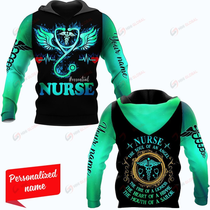 Nurse The Soul Of An Angel The Fire Of A Lioness The Heart Of A Hippie The Mouth Of A Sailor Nurse Personalized ALL OVER PRINTED SHIRTS