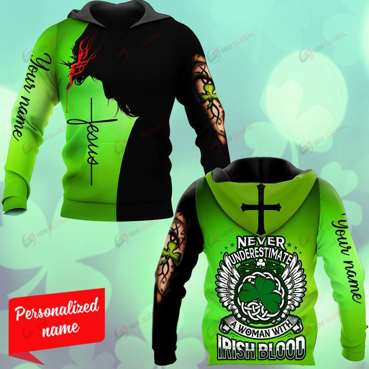 Never Underestimate A Woman With Irish Blood Patrick's Day Personalized ALL OVER PRINTED SHIRTS