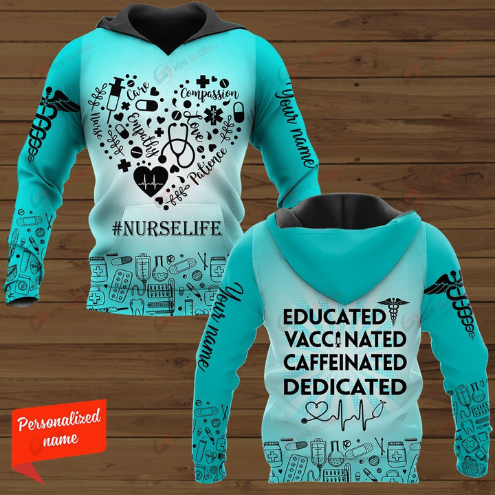 Educated Vaccinated Caffeinated Dedicated Personalized Nurse ALL OVER PRINTED SHIRTS