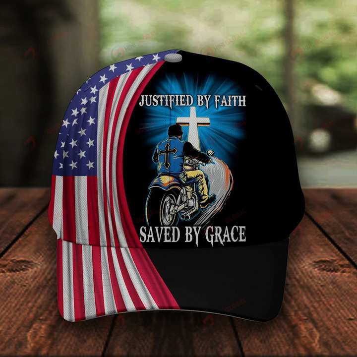 Justified by Faith Saved by Grace Christ God Classic 3d Cap ALL OVER PRINTED