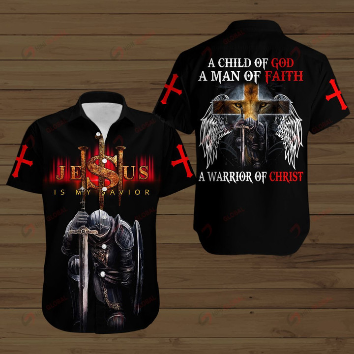 A Child of God A Man of Faith a Warrior of Christ Knight Jesus Is my Savior  ALL OVER PRINTED SHIRTS