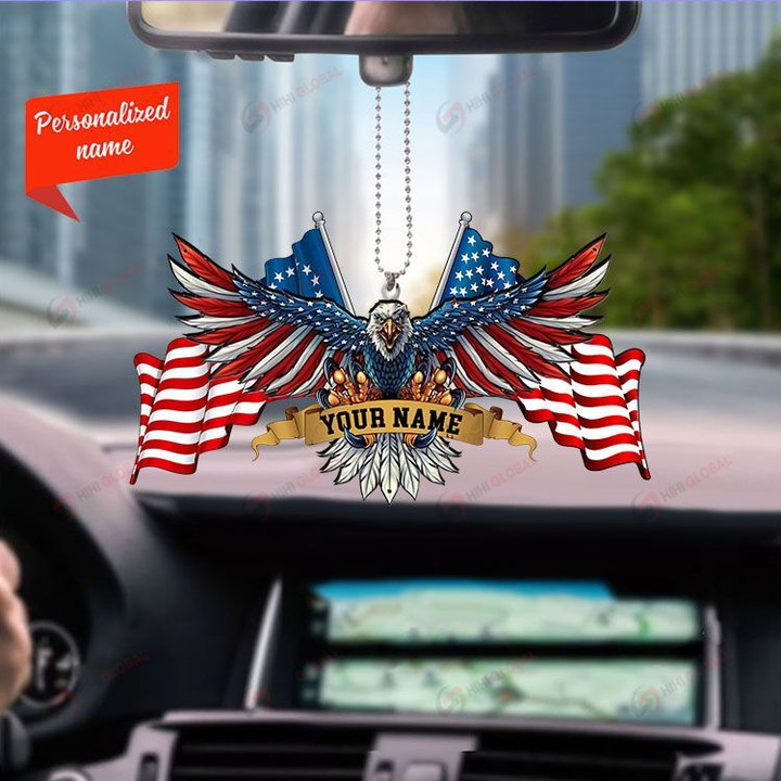 United States Eagle Flag, Best gift for Independence Day, Memorial day, Car Hanging Ornament Personalize