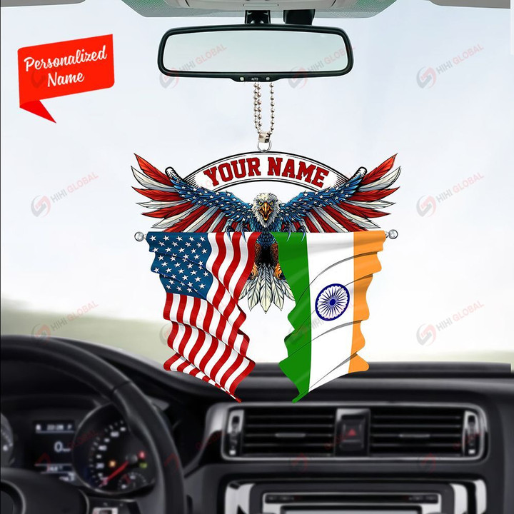 India and United States Eagle Flag, Best gift for Independence Day, Memorial day, Car Hanging Ornament Personalized