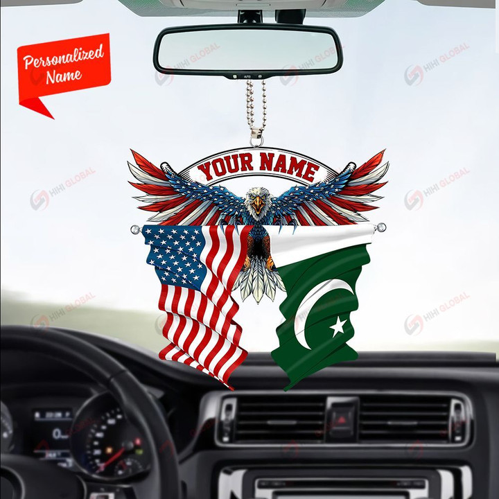 Pakistan and United States Eagle Flag, Best gift for Independence Day, Memorial day, Car Hanging Ornament Personalized