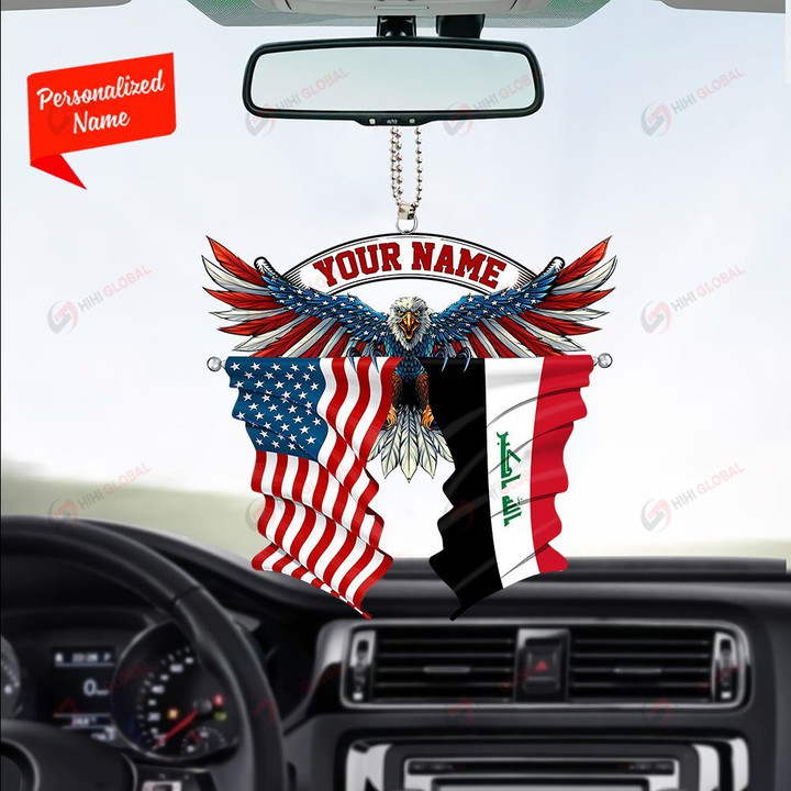Iraq and United States Eagle Flag, Best gift for Independence Day, Memorial day, Car Hanging Ornament Personalized