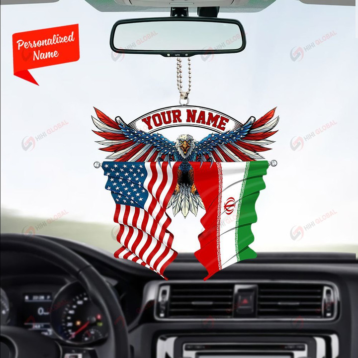 Iran and United States Eagle Flag, Best gift for Independence Day, Memorial day, Car Hanging Ornament Personalized