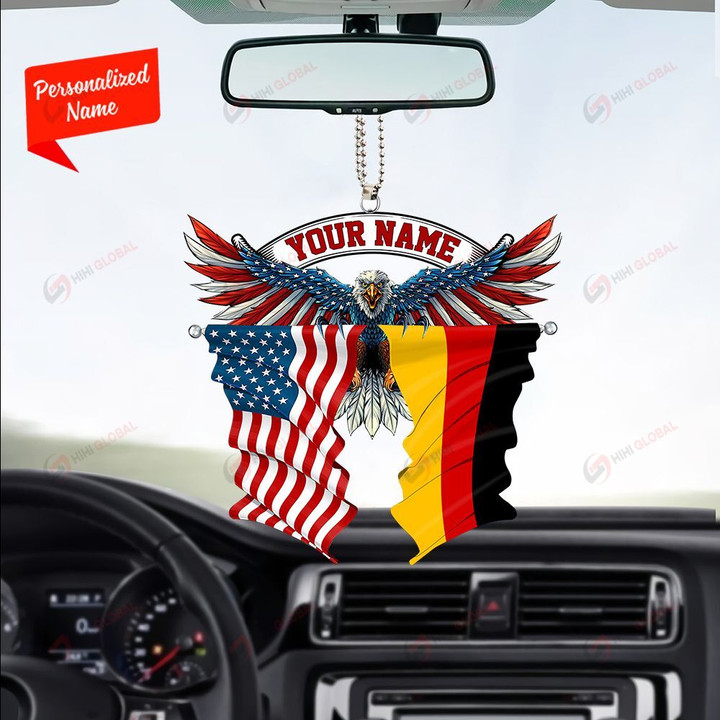 Germany and United States Eagle Flag, Best gift for Independence Day, Memorial day, Car Hanging Ornament Personalized
