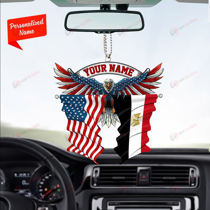 Egypt and United States Eagle Flag, Best gift for Independence Day, Memorial day, Car Hanging Ornament Personalized