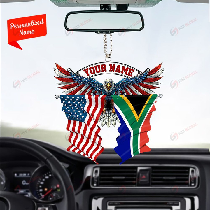 South Africa and United States Eagle Flag, Best gift for Independence Day, Memorial day, Car Hanging Ornament Personalized