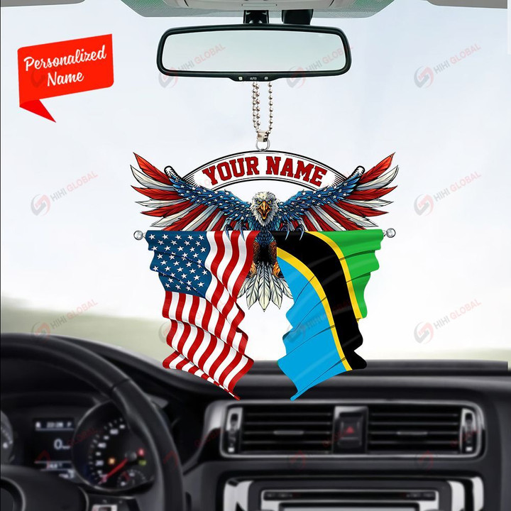 Tanzania and United States Eagle Flag, Best gift for Independence Day, Memorial day, Car Hanging Ornament Personalized