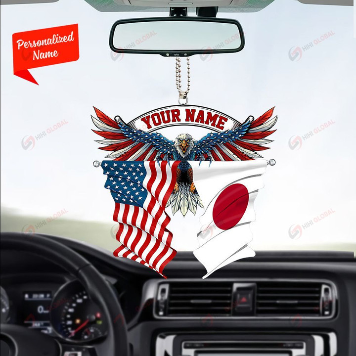 Japan and United States Eagle Flag, Best gift for Independence Day, Memorial day, Car Hanging Ornament Personalized