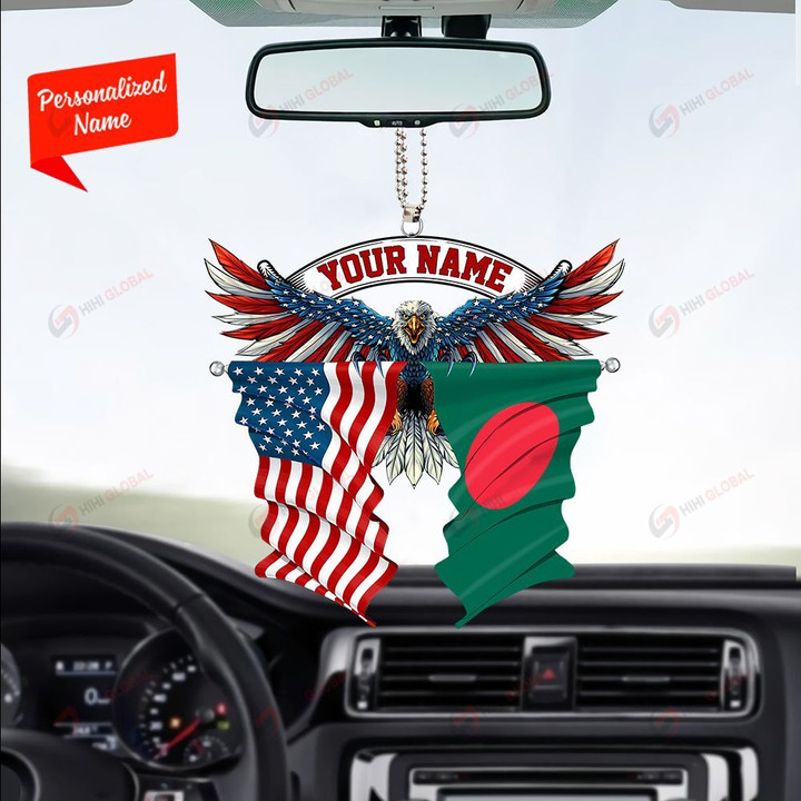 Bangladesh and United States Eagle Flag, Best gift for Independence Day, Memorial day, Car Hanging Ornament Personalized