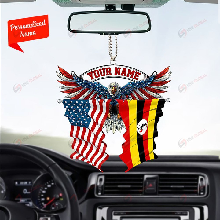 Uganda and United States Eagle Flag, Best gift for Independence Day, Memorial day, Car Hanging Ornament Personalized