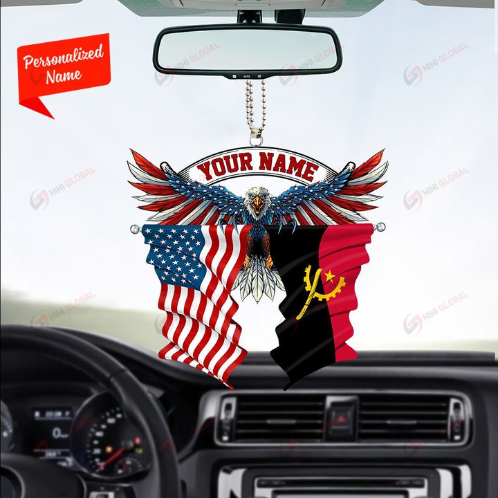 Angola and United States Eagle Flag, Best gift for Independence Day, Memorial day, Car Hanging Ornament Personalized