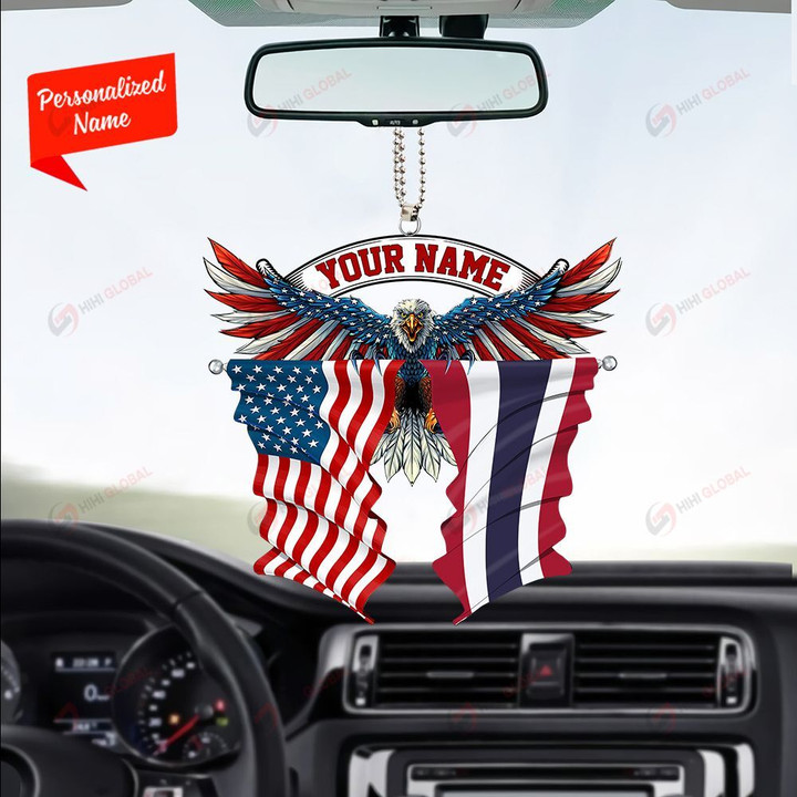 Thailand and United States Eagle Flag, Best gift for Independence Day, Memorial day, Car Hanging Ornament Personalized
