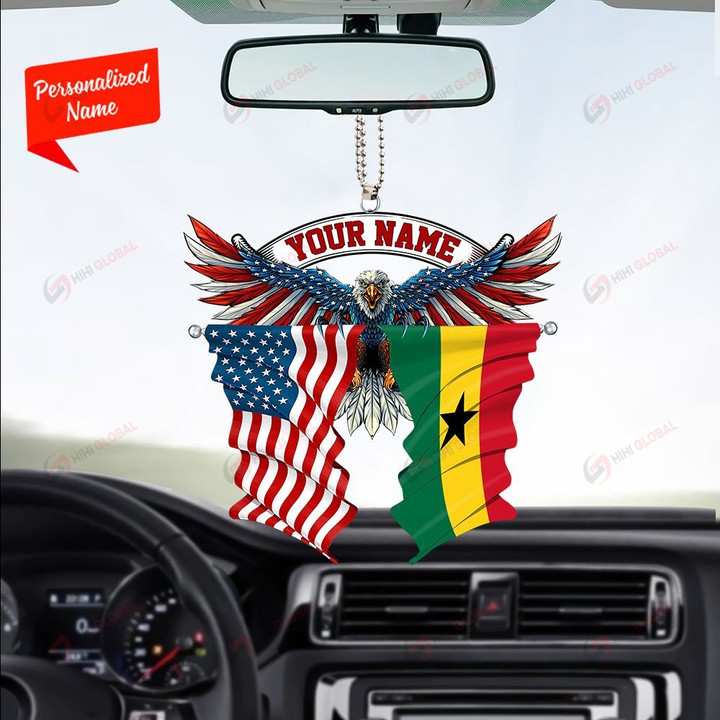 Ghana and United States Eagle Flag, Best gift for Independence Day, Memorial day, Car Hanging Ornament Personalized
