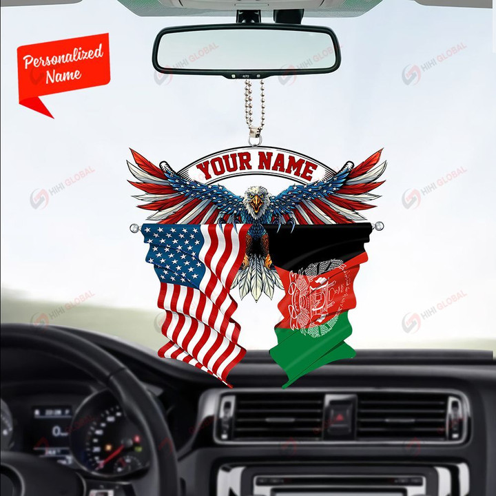 Afghanistan and United States Eagle Flag, Best gift for Independence Day, Memorial day, Car Hanging Ornament Personalized