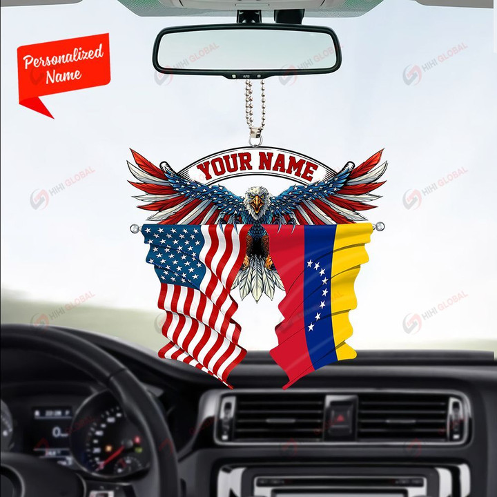 Venezuela and United States Eagle Flag, Best gift for Independence Day, Memorial day, Car Hanging Ornament Personalized