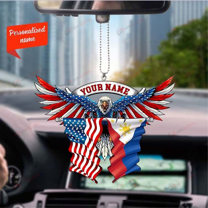 Philippines United States Eagle Flag, Best gift for Independence Day, Memorial day, Car Hanging Ornament Personalized