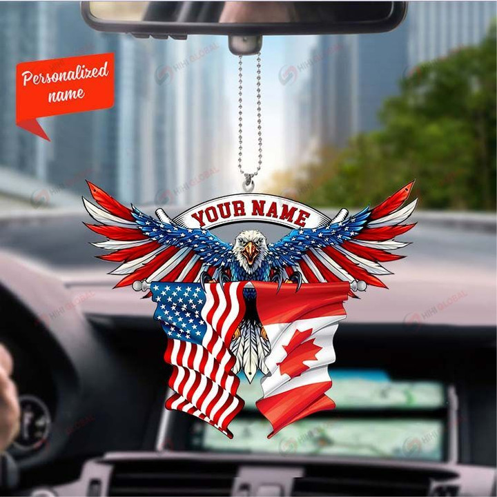 Canada United States Eagle Flag, Best gift for Independence Day, Memorial day, Car Hanging Ornament Personalized