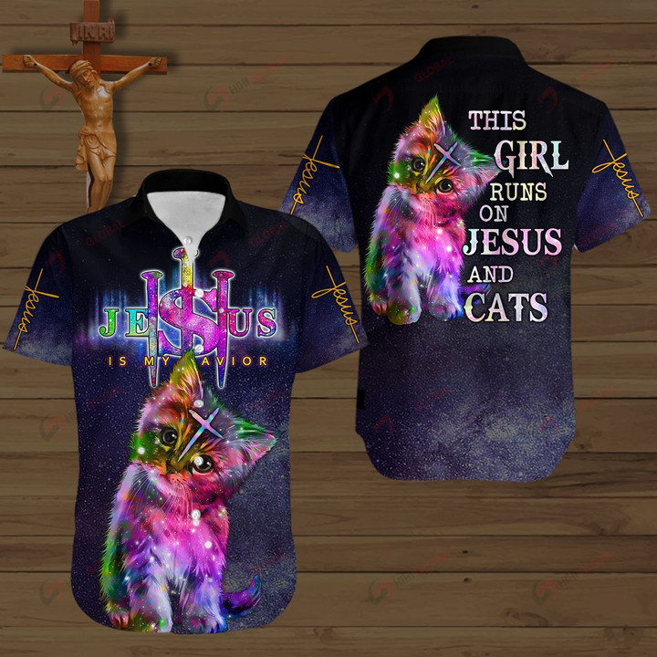 Jesus is my Savior This girl Runs on Jesus and Cats ALL OVER PRINTED SHIRTS