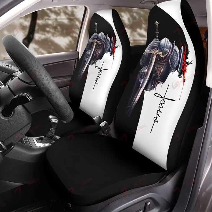 Faith Jesus Knight Christian Front Car Seat Cover Set Of 2 Covers ALL OVER PRINTED