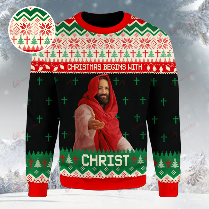 Christmas Begins With Christ All Over Print Sweater