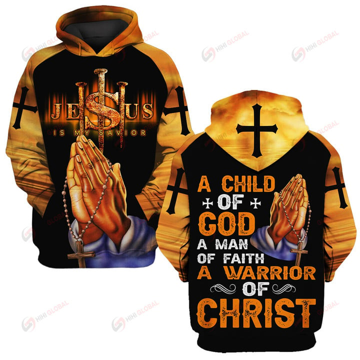 Jesus Christ A Child Of God A Man Of Faith A Warrior Of Christ Christian Cross Bible ALL OVER PRINTED SHIRTS HOODIE Polo