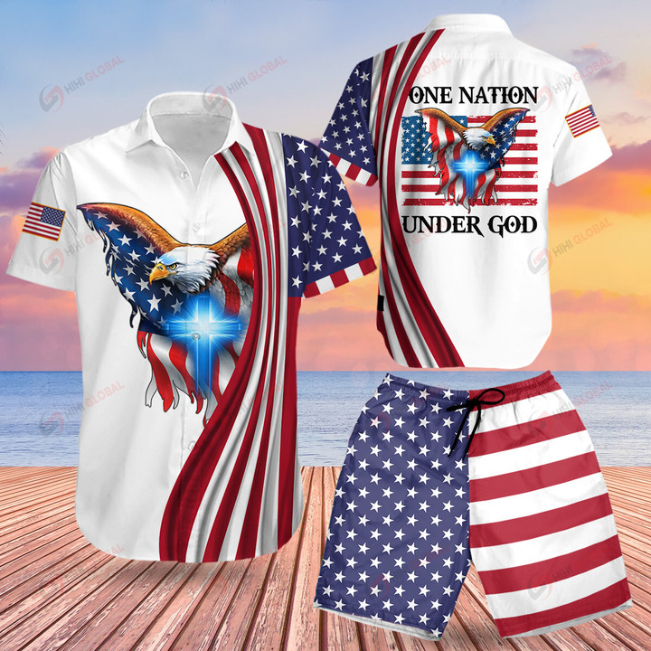 One Nation Under God Set Hawaiian Shirts + Shorts ALL OVER PRINTED