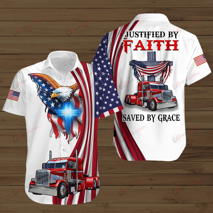 Justified By Faith Saved By Grace Trucker Christian ALL OVER PRINTED SHIRTS HOODIE Polo Hawaiian