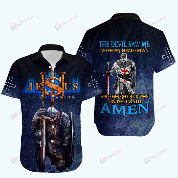 THE DEVIL SAW ME WITH MY HEAD DOWN Knight Christian God Jesus ALL OVER PRINTED SHIRTS
