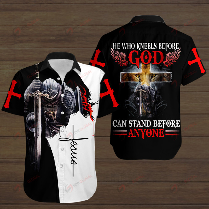 He who kneel before God can stand before anyone Knight Christian God Jesus ALL OVER PRINTED SHIRTS
