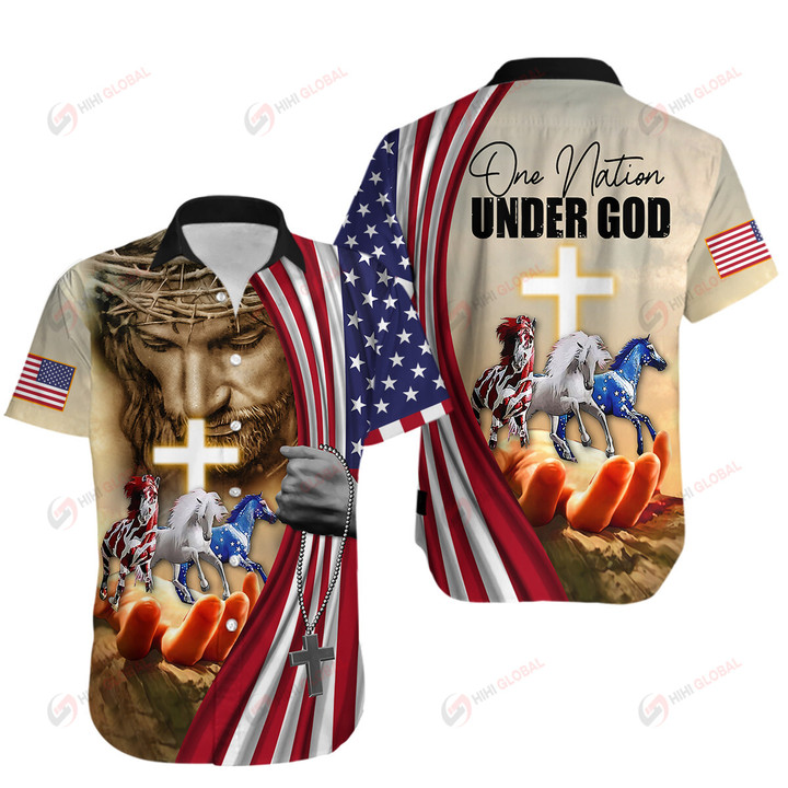 One Nation Under God Horses Lovers Christian God Jesus ALL OVER PRINTED SHIRTS