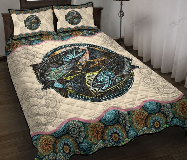 THE5139 Trout Fish Quilt Bed Set