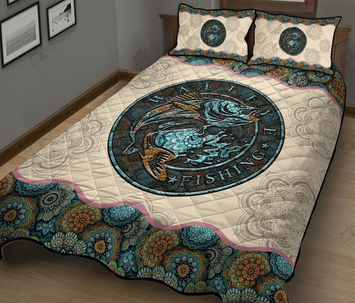 THE5157 Walleye Fishing Quilt Bed Set