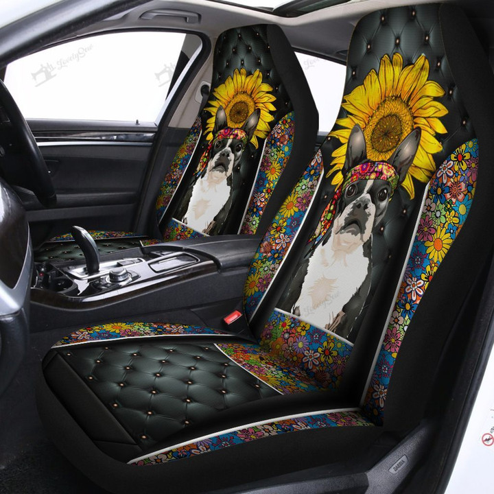 CHH0608 Hippie Boston Terrier Car Seat Covers