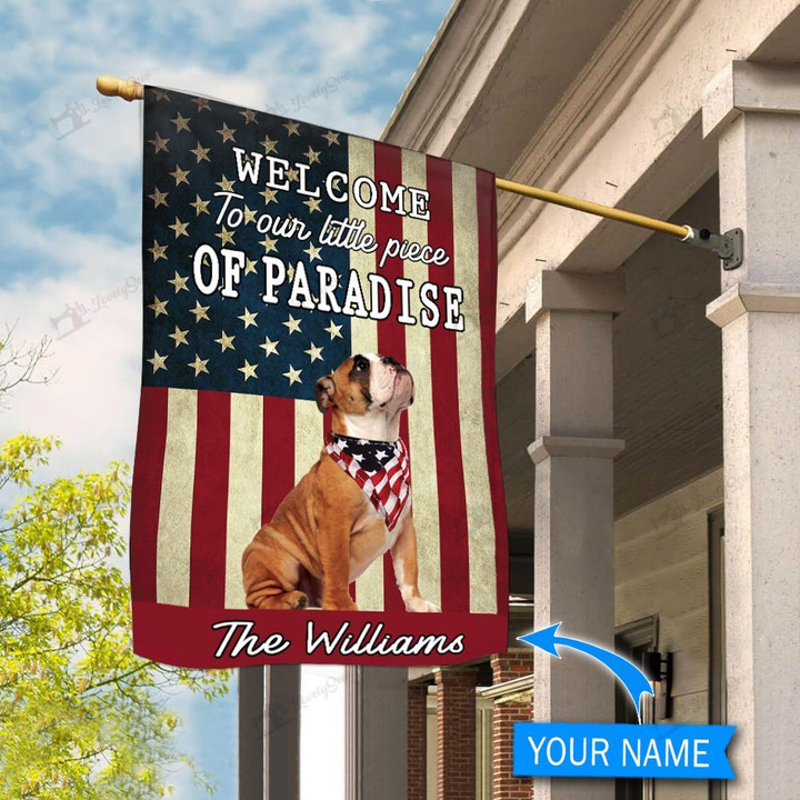 BIF20071307 Bulldog Welcome To Our Paradise Personalized Flag