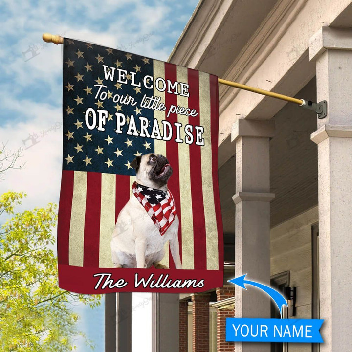 BIF20071312 Pug Welcome To Our Paradise Personalized Flag