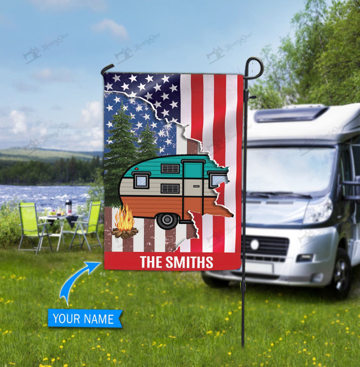 DVF20071802 Camping caravan American Personalized Garden Flag