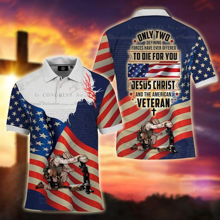 THT20071803 Jesus Christ And The American Veteran Polo Shirt