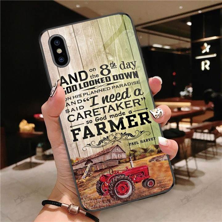 THP20072301 God made a Farmer-Red Glass Phone Case
