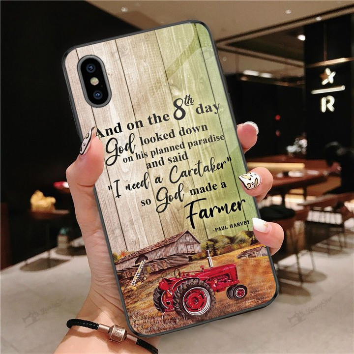 THP20072304 God made a Farmer-Red Glass Phone Case