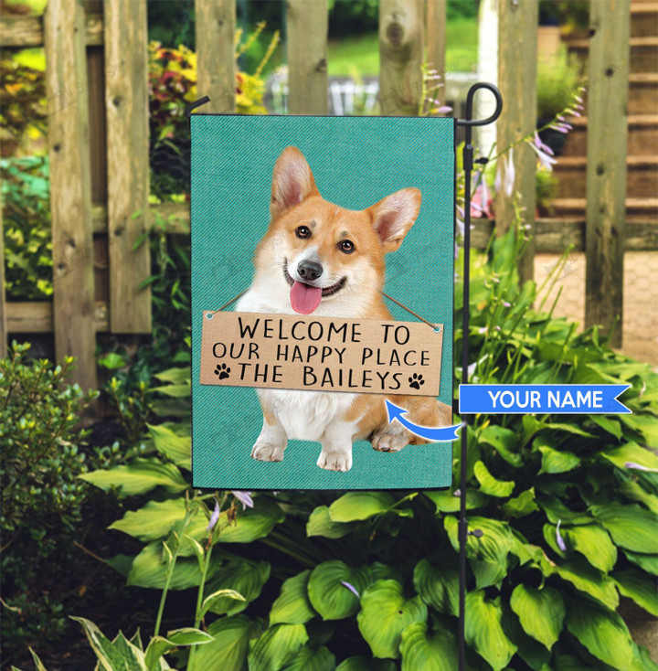 THF20072404 Corgi-Welcome to our happy place Personalized Flag