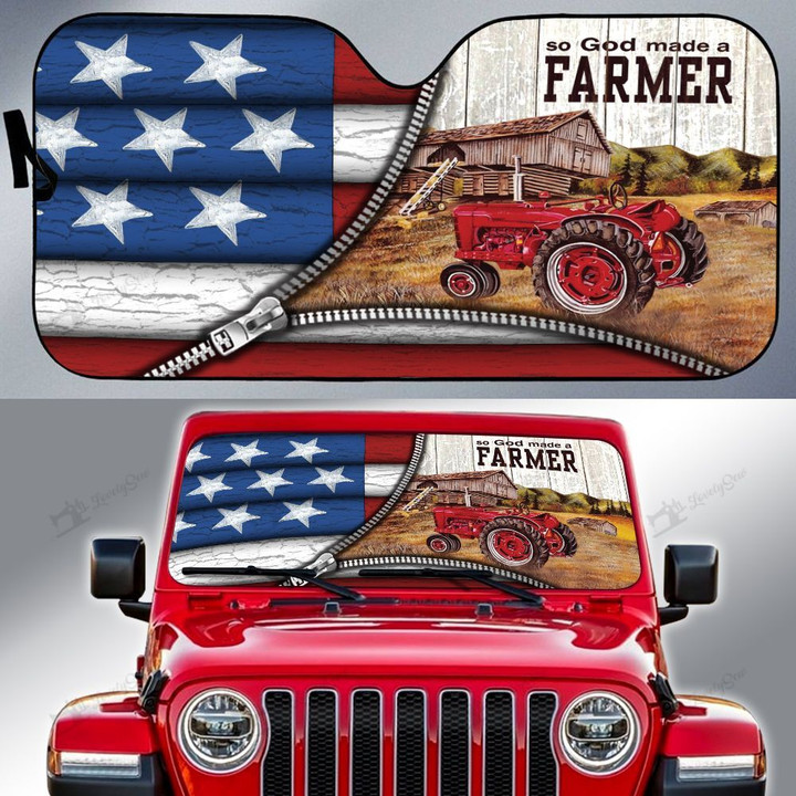 DICF2707003- Tractor Red 2-so GOD made a farmer Car Sun shade