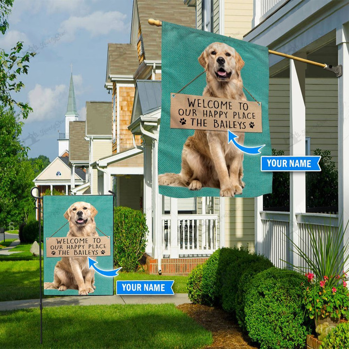 THF20072908 Golden Retriever-Welcome to our happy place Personalized Flag