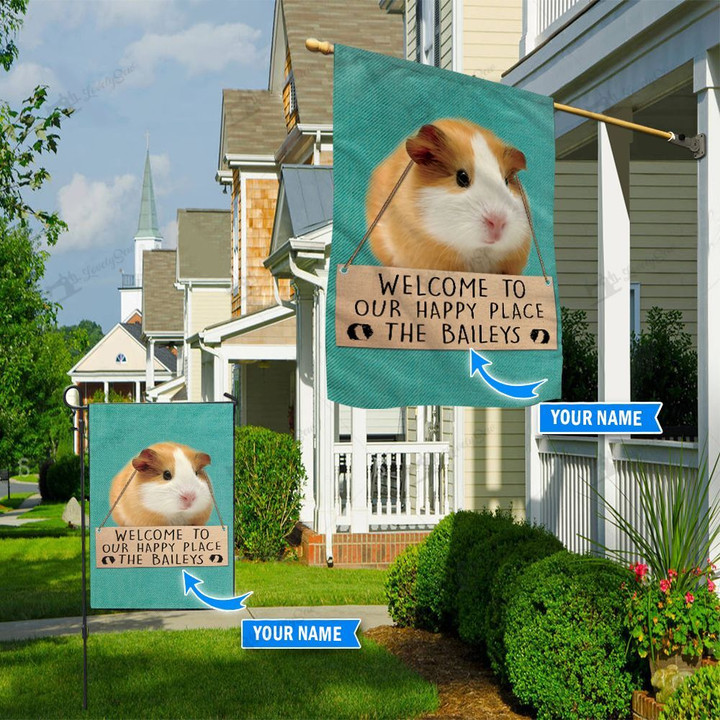THF20072911 Guinea Pig-Welcome to our happy place Personalized Flag