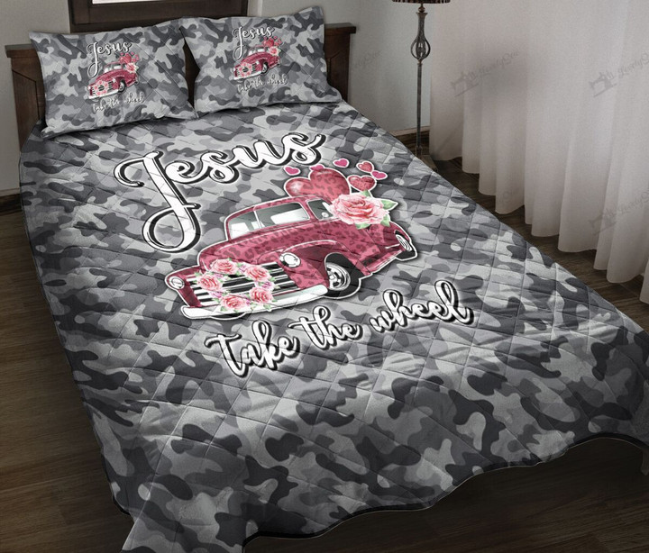 THE5004 Jesus take the wheel Camo pattern Quilt Bed Set