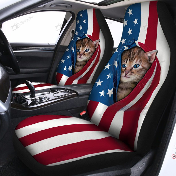 BIH0901 Cat Opened Flag USA Car Seat Covers