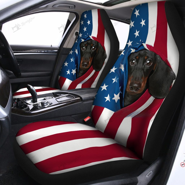 BIH0903 Dachshund Opened Flag USA Car Seat Covers